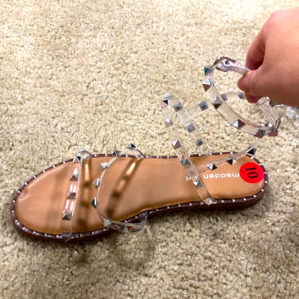 NEW Madden Girl Fairway clear metal studded slides 8
